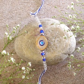 Single Evil Eye Rakhi for Brother Rakhi Thread for Bhabhi Bhaiya and Bhatiji veera Diwali Bhaidooj Rakhi Set Dora Bracelet Kalwa with gift Pack for Brother Sister Indian Traditional Festival