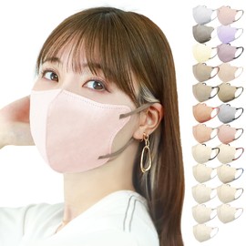[ジュエルフラップマスク] マスク 立体 大きめ バイカラー おしゃれ 40枚×1箱 【カケンテスト済み】 花粉対策 小顔効果 3D 不織布 使い捨て 息がしやすい 蒸れない 耳が痛くならない (マシュマロピンク×紐ブラウン)