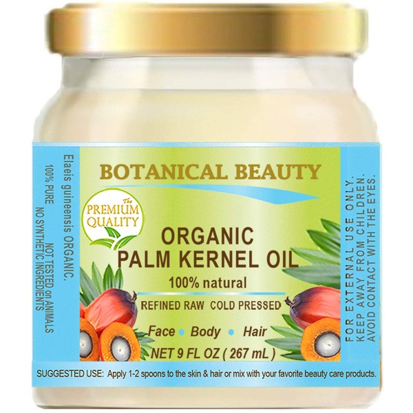 Botanical Beauty ORGANIC PALM KERNEL OIL Pure Cold Pressed. 9 Fl.oz - 267 ml. Palm Kernel Oil for soap making for Skin, Hair, Lip and Nail Care