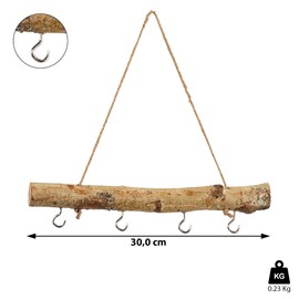 Cepewa Decorative Wooden Pole DIY 30 cm │4 Metal Hooks Natural Coloured Jute Rope for Hanging │Seasonal Decoration (1 x Decorative Pole Birch 30 cm 4 Hooks)