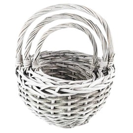 Ideen mit Herz Wicker Basket Set | 3 Baskets in Different Sizes: Diameter 14, Diameter 18, Diameter 21 cm | with Handle | Grey | Braided | Round | Small | Ideal as an Empty Gift Basket