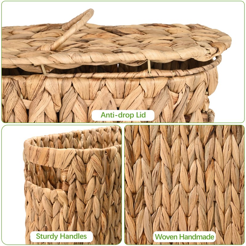 Livole 2-in-1 Wicker Water Hyacinth Toilet Paper Storage with Lid,