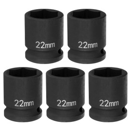 HARFINGTON 5pcs 6 Point Impact Socket 22mm Metric Socket 1/2" Square Drive 1.5" (38mm) Long Phosphated Cr-Mo Steel Spindle Axle Hex Nut Sockets, Black