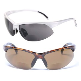 Mass Vision 2 Pair of Bifocal Sport Wrap Reading Sunglasses, Outdoor Sun Readers for Men and Women (Silver/Tortoise, 1.25, multiplier_x)