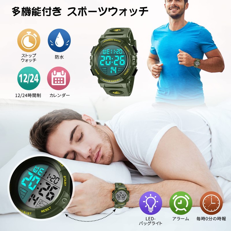 Wristwatch Men's Digital Sports Multifunction LED Display Outdoor Wristwatch, 03-black,