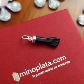 Minoplata Black Synthetic 925 Sterling Silver Fist Pendant - An Evil Eye Protection Pendant - Sterling Silver Faux Leather - Not Gemstone, Sterling Silver, Faux Leather, No Gemstone