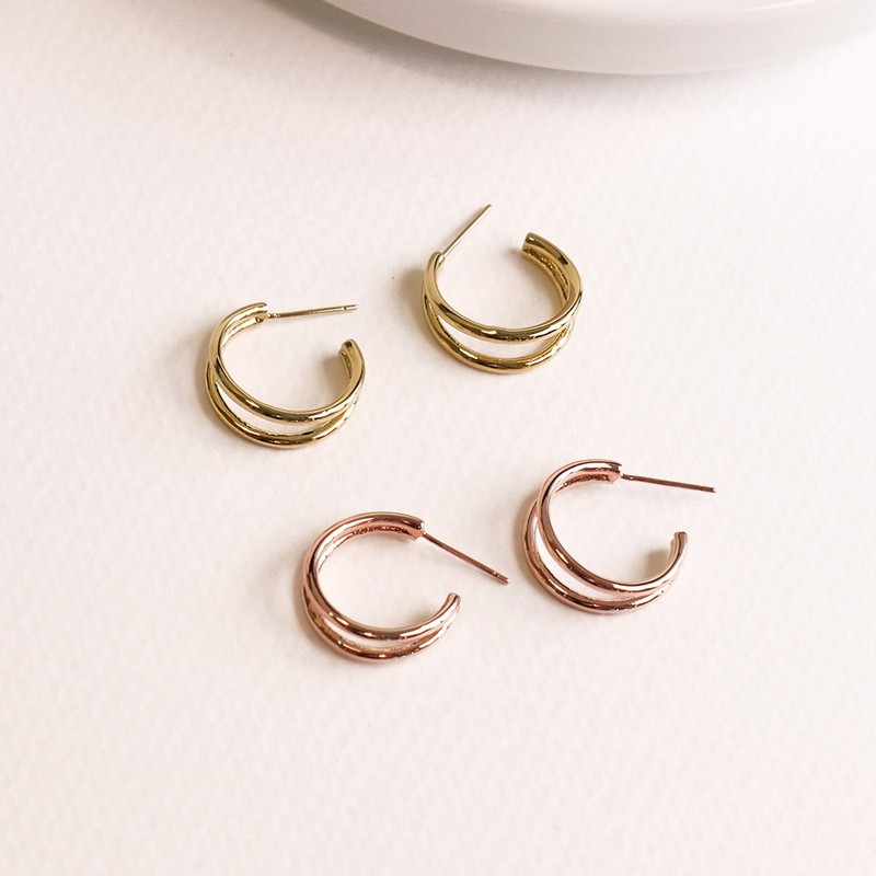 Gold&Deer 14K Gold Field Two-Row Simple Ring Earrings Rose Gold