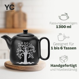 YC Yang Chai Teapot with Strainer (1.3 L) - Ceramic Teapot with Strainer Insert Made of Rustproof 304 Stainless Steel - Handmade Ceramic Tea Pot - Drip Free & Heat Resistant - Tea Accessories for