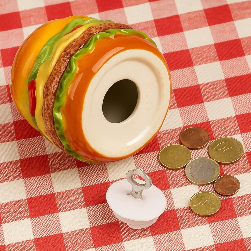 MIJOMA Burger Money Box with Ceramic Eyes - With Lock