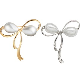 yufana Women's Brooch Pins, 2 Pieces Brooch Gold Vintage, Brooch Gold Pearl, Brooch Gold Bow, Brooch Gold Red, Brooch Gold Leaf, Safety Pin Brooch Sweater, Brooch (Gold + Silver), Metal