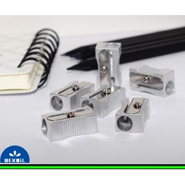 WEKOIL Dual Pencil Sharpener Pocket Aluminium Alloy Metal 1-Hole Steel Blade Rectangular Small Sharpeners for Standard No.2 Graphite Colored Pencils Wood-cased Pencils, 6 Pack,Silver