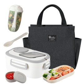 Adult Bento Lunch Box Set with Insulated Lunch Bag – Stackable 2‑Layer Leakproof Container, Built‑in Utensils, Sauce Cup & White Salad Cup, Microwave Safe for Work, Picnic (40 oz)
