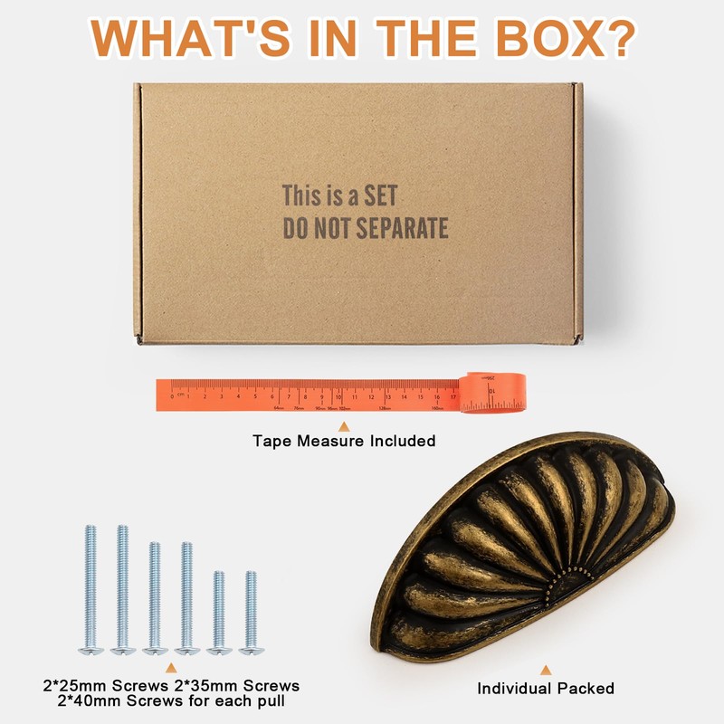 Probrico 10 Pack Antique Brass Cabinet Cup Pulls 3 Inch(76mm)