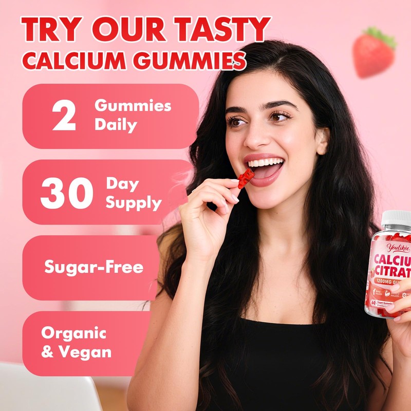 2 Pack Calcium Citrate Gummies 1200 mg, Calcium Supplement for