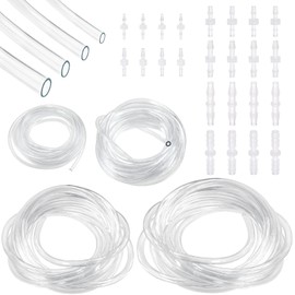 Wokape Hose Barb Fitting Assortment with 37.92 ft PVC Hose (1/12 Inch 1/8 Inch 5/32 Inch 3/16 Inch ID), Reducer Fittings (1/16 Inch 3/32 Inch 1/8 Inch 5/32 Inch 3/16 Inch 13/64 Inch ID), Hose Set for