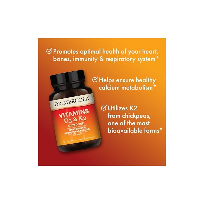 Dr. Mercola Vitamins D3 & K2 Low Dose, 30 Capsules
