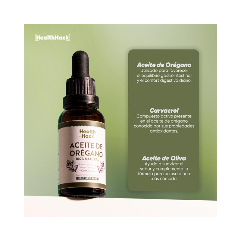 Aceite de Orégano 100% Natural Health Hack con Carvacrol y