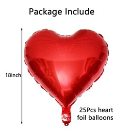 25Pcs Red Foil Heart Shaped Balloons 18 Inch Heart Mylar Balloons Foil Love Balloons for Birthday Party Wedding Engagement Party Valentine Day Decorations