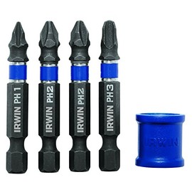 IRWIN 1903619 Impact Performance Series Screwdriver Power Bits with Magnetic Screw Hold Attachment, Assorted Phillips, 2-Inch, 5-Piece