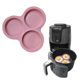 KVZVK Reusable Egg Pan for Air Fryer - 3 Cavity Non-Stick Baking Pan, Hamburger Bun Mold, Accessory