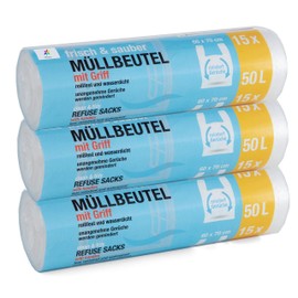 Premiumline Bin Liners 50 Litres Pack of 3 Size: 60 x 70 cm Particularly Tear-Resistant and Waterproof with Carry Handle / Handle