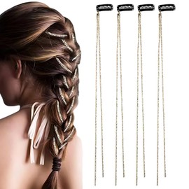 QEQSHQO 4 Stück Haarketten Punk Quaste Haarspangen Bling Haarschmuck für Frauen Mädchen (Gold)