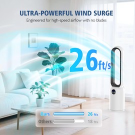 Cobuy Bladeless Tower Fan with Remote, Air Circulator Cooling Fan for Indoor Use, 24 Speeds Settings, 12 Timer, Quiet Oscillating Fan for Home Bedroom, White Black