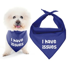Parisian Pet Dog Bandanas with Printed 'I Have Issues' - Tie-On Adjustable Funny Dog Bandana - Polyester Dog Scarf for Small Dogs - Washable Triangle Female Dog Bib - Blue Handkerchief for Pets - S