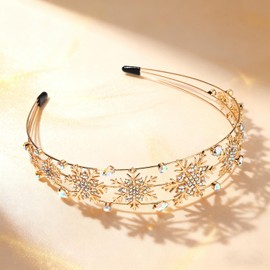 Christmas Crystal Snowflake Headbands for Women Sparkle Rhinestone Winter Party Flower Snowflake Crown Hairband Xmas Birthday Wedding Holiday Party Hair Accessory (Gold AB Sliver, L)