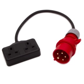 HDIUK Phase-1 400v 3-Phase CEE Plug to 240v L1 Fly Lead Converter (Red 16A 400v Plug to Heavy Duty Twin 13A Sockets)