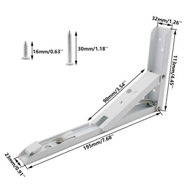 2PCS Folding Shelf Brackets, TTZEZE Heavy Duty Sturdy Metal Collapsible Triangle Shelf Bracket, Adjustable DIY Wall Mounted Folding Table Hinge, Space Saving for Bench Table with Screws (8'' White)