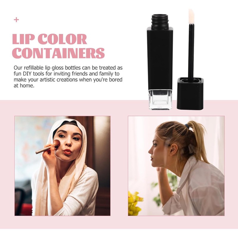 Tubo de Brillo Labial de Plástico 5g, 4 Piezas Negras