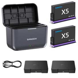 SANOOV 360 X5 Battery Charger Kit 2 Pack 2800mAh X5 Batteries Type-C LED Dual-Channel Charging Case for Insta360 X5, Protection Battery Box Store SD Card (Full Compatible with Orginal Cameras)