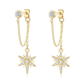 Gold Dangle Earrings for Women, Drop Dangle Earrings 925 Sterling Silver 14K Gold Earrings for Women Trendy Chain Star Earrings Nickel Free Hypoallergenic Cubic Zirconia Stud Sparkle Gifts Jewelry