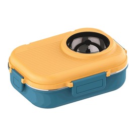 Laroal Insulated Bento Box Insulated Lunch Box 1100ml Double Layer With Anti-Flow Lid Portable Food Container Rust-Proof 304 Stainless Steel (Blue And Yellow)
