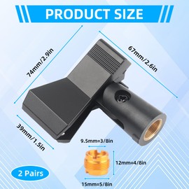 2PCS Mic Clips for Stands & Adjustable Microphone Clip Holders with 2Pcs 5/8" Male to 3/8" Female Screw for Mic Stand Outer Diameter Between 32mm and 60mm Microphone Holder