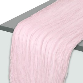 CAPASTEC Romantic Cheesecloth Table Runner, 118.11 inches L x 35.43 inches W, Tablecloth for Living Room, Dining Room, Balcony, Garden, Light Pink