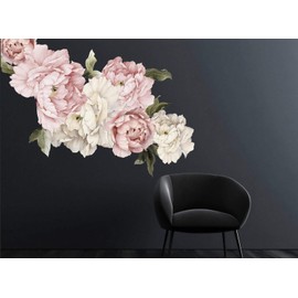 Murwall Floral Peonies Wall Decal, Peony Bouquet Flowers Removable Peel and Stick Wall Sticker