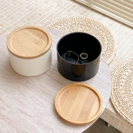 Wlz Small Jewelry Organizer Box Round Modern Jewelry Storage Box for Women Earrings Rings Holder Girls Necklaces Bracelets Container Boxes with Wood Lid (White)