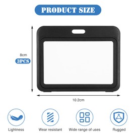 HonGien 3PCS ID Badge Holder with Double-Sided Windows Pass Holder Card Protector Pouch, for ID Card, Office, School,Employee Pass Holder (Black)