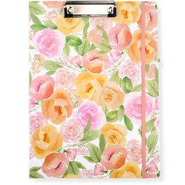 Steel Mill & Co Cute Clipboard Folio with Refillable Lined Notepad and Interior Storage Pocket, Floral Padfolio for Work, Full Posey