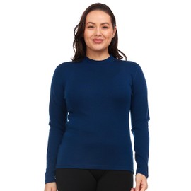 100% Merino Wool Long Sleeve Midweight Mock Neck - Warm Sweater - Soft Base Layer Top - Navy Blue - X-Large