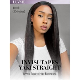 LUVME Real Human Hair Tape in Extensions Yaki Straight Natural Black 16Inch 50Pcs 110g Double Sided Tape for Skin Weft Hair Extensions Black Seamless Hair