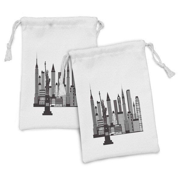 Ambesonne City Fabric Pouch Set of 2, Monochromatic Simple Design