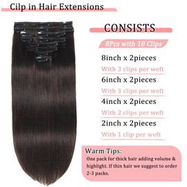 Clip in Hair Extensions Real Human Hair Clip in Extensions for Women Seamless Invisible Dark Brown Natural Remy 100% Human Clips ins Extension 8pcs Double Weft 20 inch 3.7oz/105g
