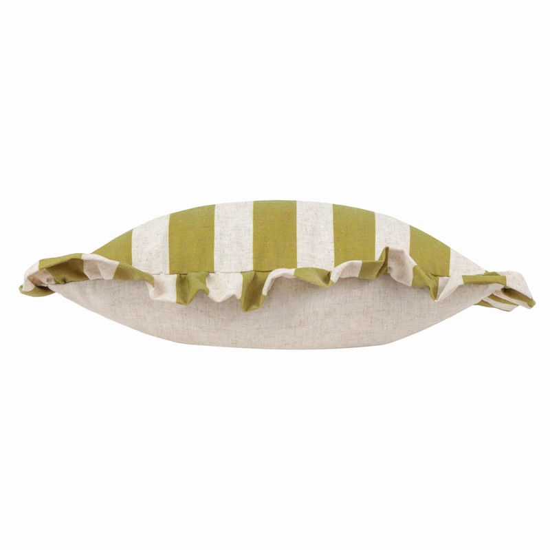 furn. Linen Stripe Ruffle Cushion Cover - Linen/Olive - 50x50cm