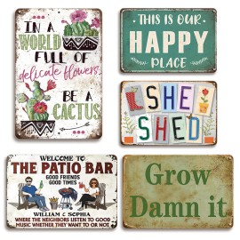 Assorted Metal Signs Set Home Decor Be a Cactus Happy Place Patio Bar She Shed Garden Wall Art PlaquesColor: M011, Size: 20x30cm
