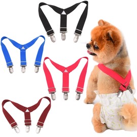 4 Pcs Dog Diaper Suspenders | Cat Suspenders | Female Male Dog Skirt Dress & Diaper Keeper | for Small Medium and Large Dogs (Black, Red, Pink, Blue, M)