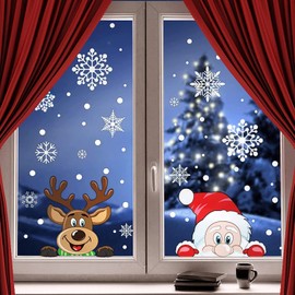 JOFONY Christmas Window Stickers, 300 Pieces Window Stickers for Christmas, Snowflakes, Santa Claus, Elk Window Pictures for Window Decoration, Doors, Shop Windows