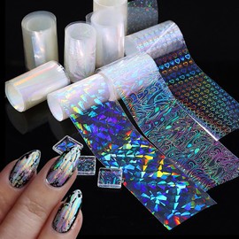 MOLILON 10 Bottled Aurora Nail Foil Transfer Set, Holographic Nail Art Foil Stickers, Acrylic Nail Art Decals, Clear Laser Glass Fragment Design for Nail Salons & DIY Manicure Decoration